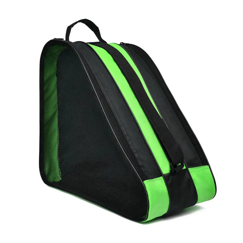 Green 3-Compartment Roller Skate Bag Breathable Mesh Ice Skate Carrier with Adjustable Shoulder Strap for Kids and Adults Australian Sports Accessories Wholesale Hub