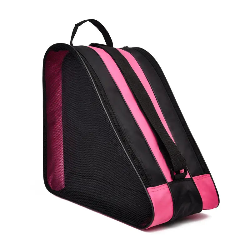 Pink 3-Compartment Roller Skate Bag Breathable Mesh Ice Skate Carrier with Adjustable Shoulder Strap for Kids and Adults Australian Sports Accessories Wholesale Hub