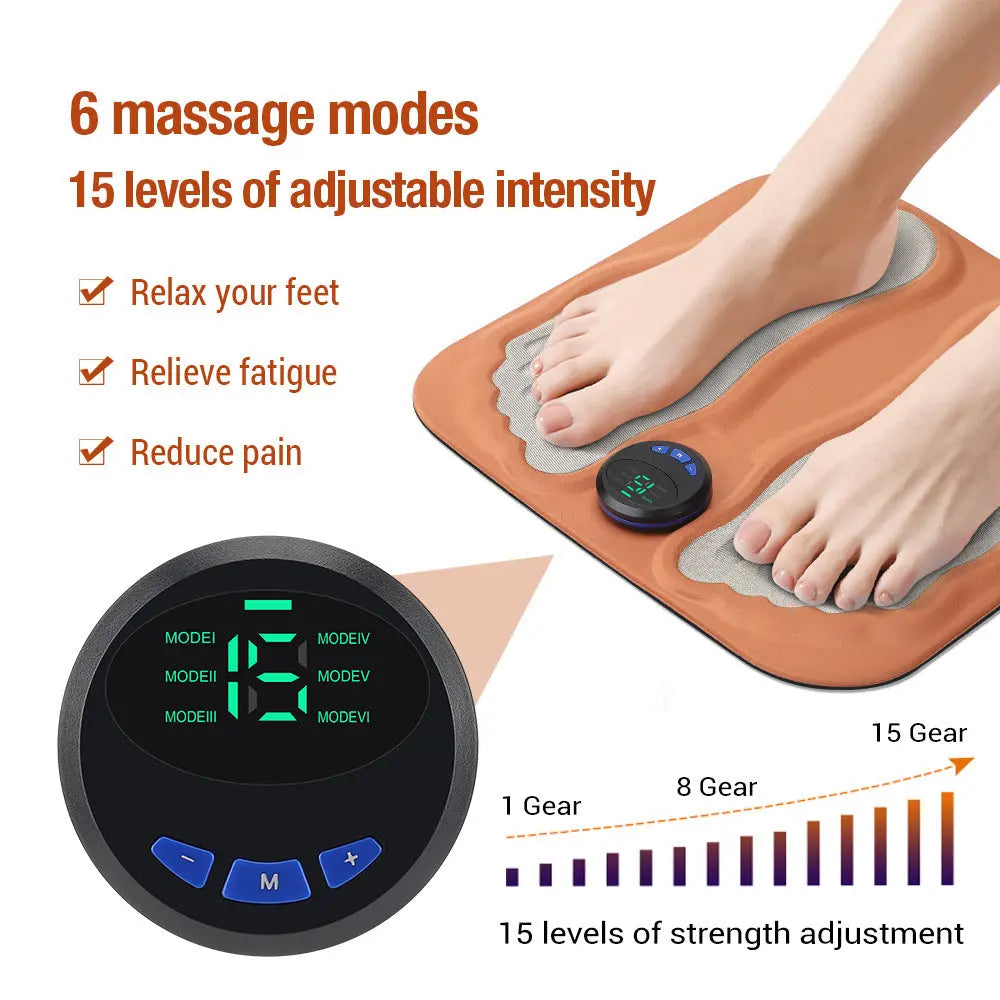 Smart EMS Foot Massager Mat – Low Frequency Pulse Therapy with 6 Modes and 15 Intensity Levels for Relaxation, Fatigue Relief, and Improved Circulation (USB Rechargeable) Wholesale Hub
