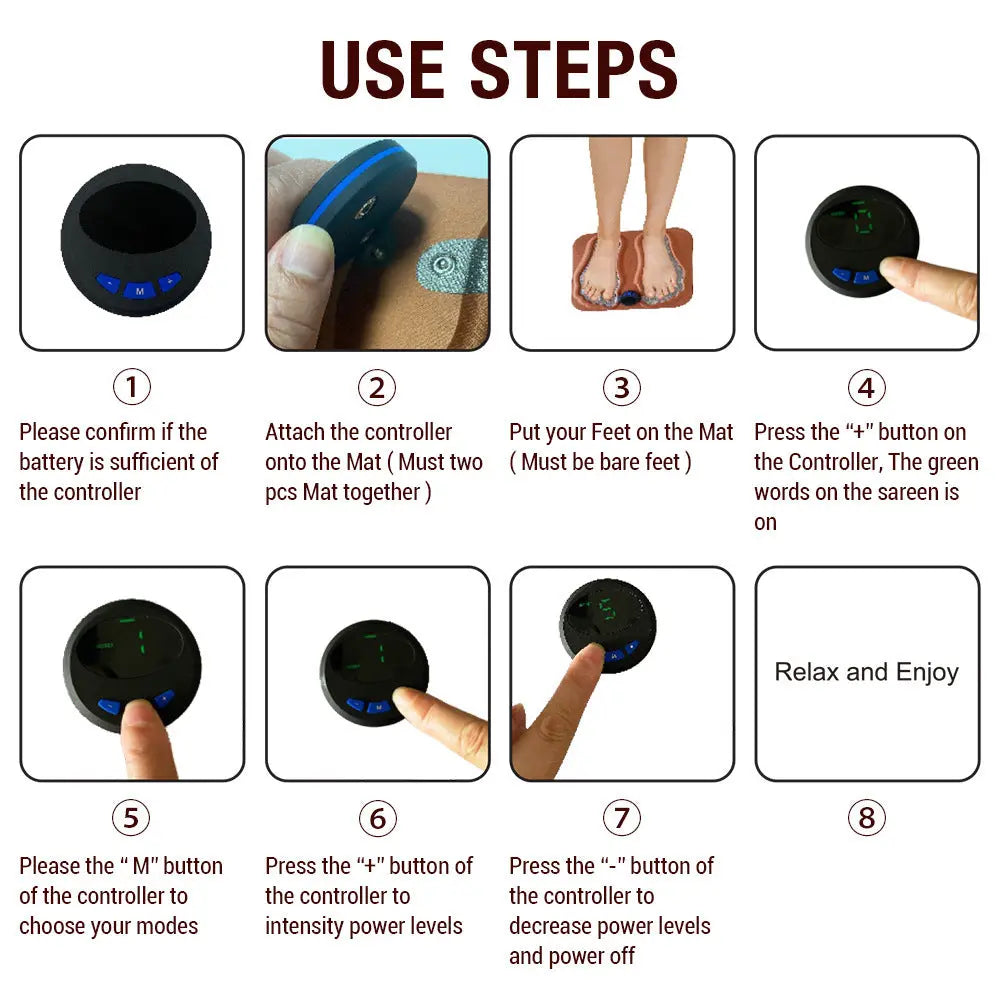 Smart EMS Foot Massager Mat – Low Frequency Pulse Therapy with 6 Modes and 15 Intensity Levels for Relaxation, Fatigue Relief, and Improved Circulation (USB Rechargeable) Wholesale Hub