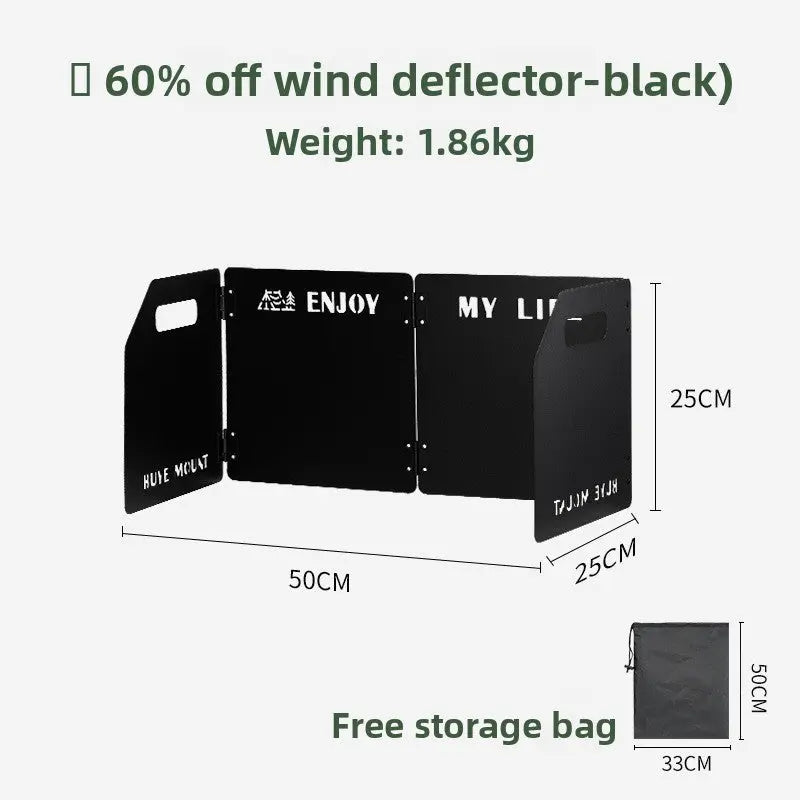 Black Heavy-Duty 4-Fold Camping Stove Windshield Portable Steel Wind Deflector for Outdoor Cooking and Picnics with Storage Bag Wholesale Hub