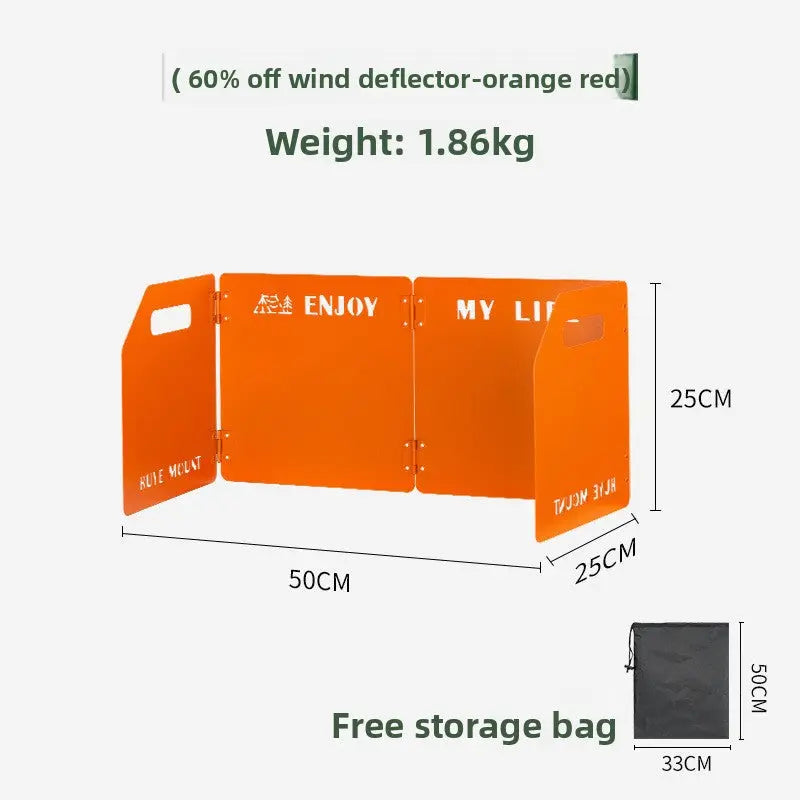 Orange Heavy-Duty 4-Fold Camping Stove Windshield Portable Steel Wind Deflector for Outdoor Cooking and Picnics with Storage Bag Wholesale Hub