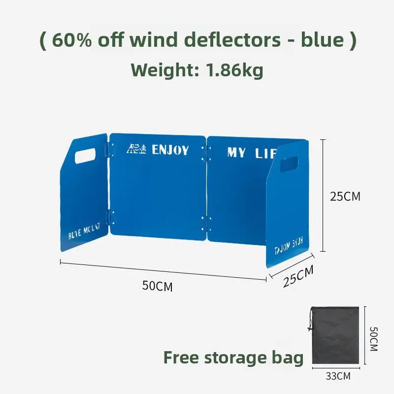 Blue Heavy-Duty 4-Fold Camping Stove Windshield Portable Steel Wind Deflector for Outdoor Cooking and Picnics with Storage Bag Wholesale Hub