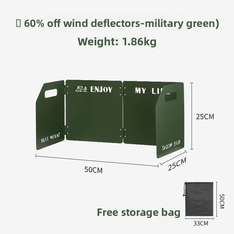 Green Heavy-Duty 4-Fold Camping Stove Windshield Portable Steel Wind Deflector for Outdoor Cooking and Picnics with Storage Bag Wholesale Hub