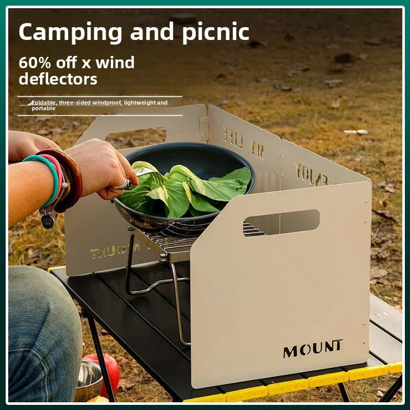 Green Heavy-Duty 4-Fold Camping Stove Windshield Portable Steel Wind Deflector for Outdoor Cooking and Picnics with Storage Bag Wholesale Hub
