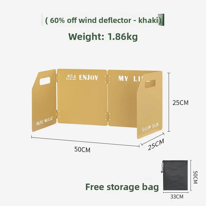 khaki Heavy-Duty 4-Fold Camping Stove Windshield Portable Steel Wind Deflector for Outdoor Cooking and Picnics with Storage Bag Wholesale Hub