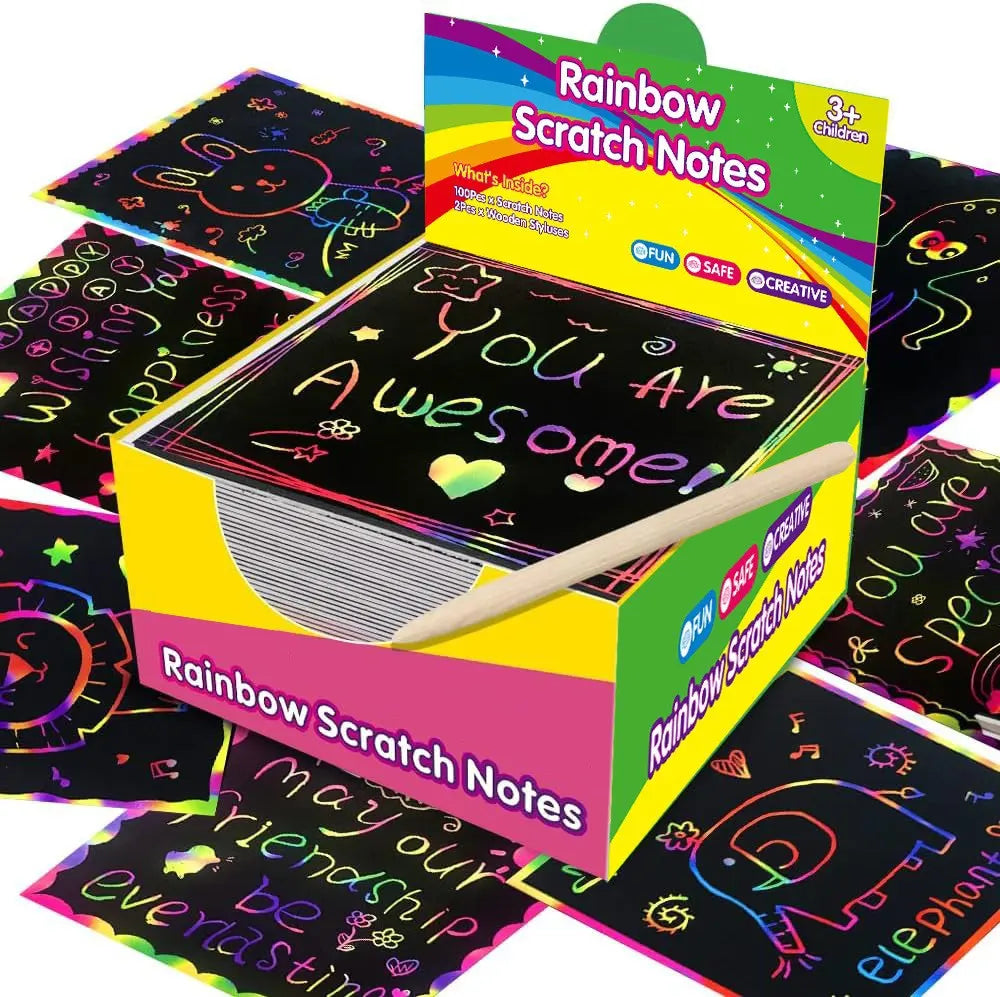 Green Rainbow Scratch Art Paper Notes 200 Sheets 2 Pack with Wooden Styluses for Kids DIY Drawing Mess-Free Creative Toy for Local Home and School Activities Wholesale Hub