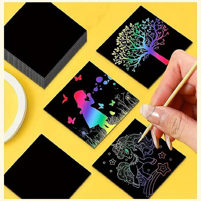 Green Rainbow Scratch Art Paper Notes 200 Sheets 2 Pack with Wooden Styluses for Kids DIY Drawing Mess-Free Creative Toy for Local Home and School Activities Wholesale Hub