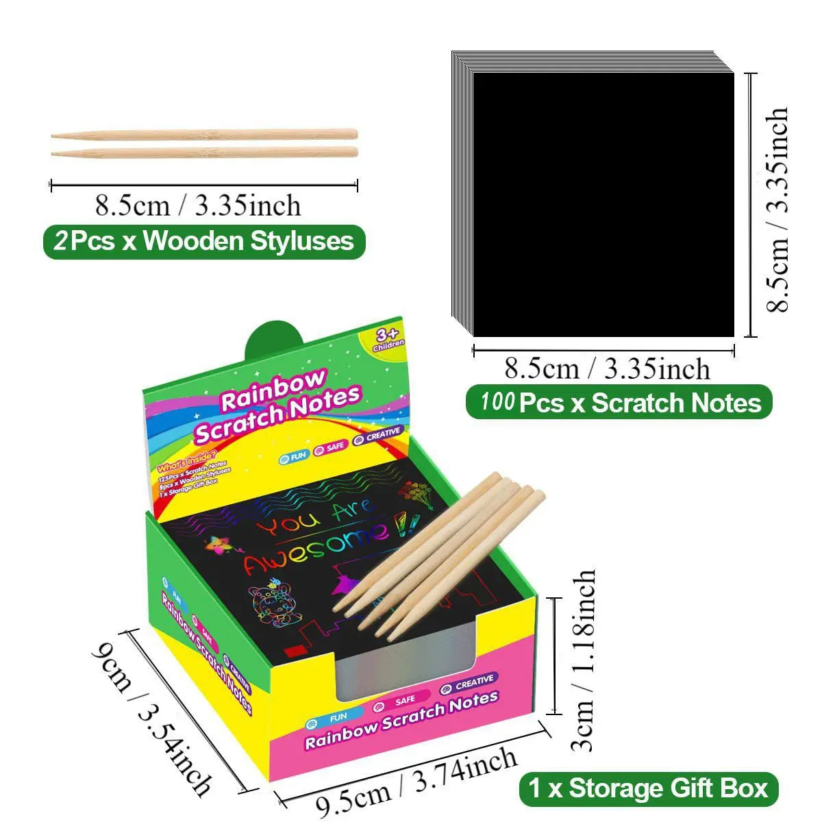 Green Rainbow Scratch Art Paper Notes 200 Sheets 2 Pack with Wooden Styluses for Kids DIY Drawing Mess-Free Creative Toy for Local Home and School Activities Wholesale Hub