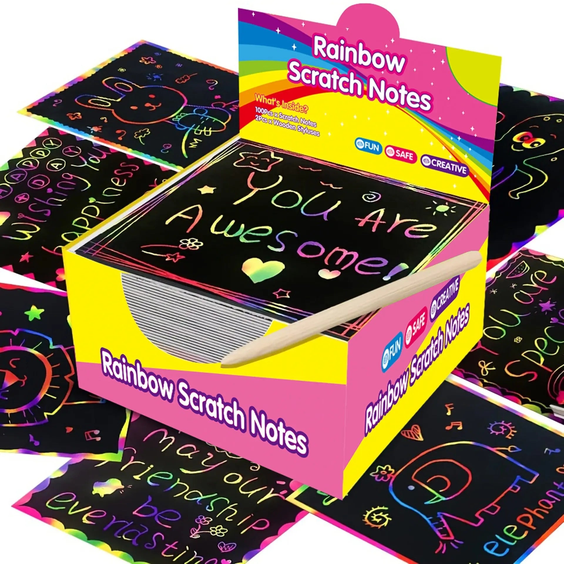 Red Rainbow Scratch Art Paper Notes 200 Sheets 2 Pack with Wooden Styluses for Kids DIY Drawing Mess-Free Creative Toy for Local Home and School Activities Wholesale Hub