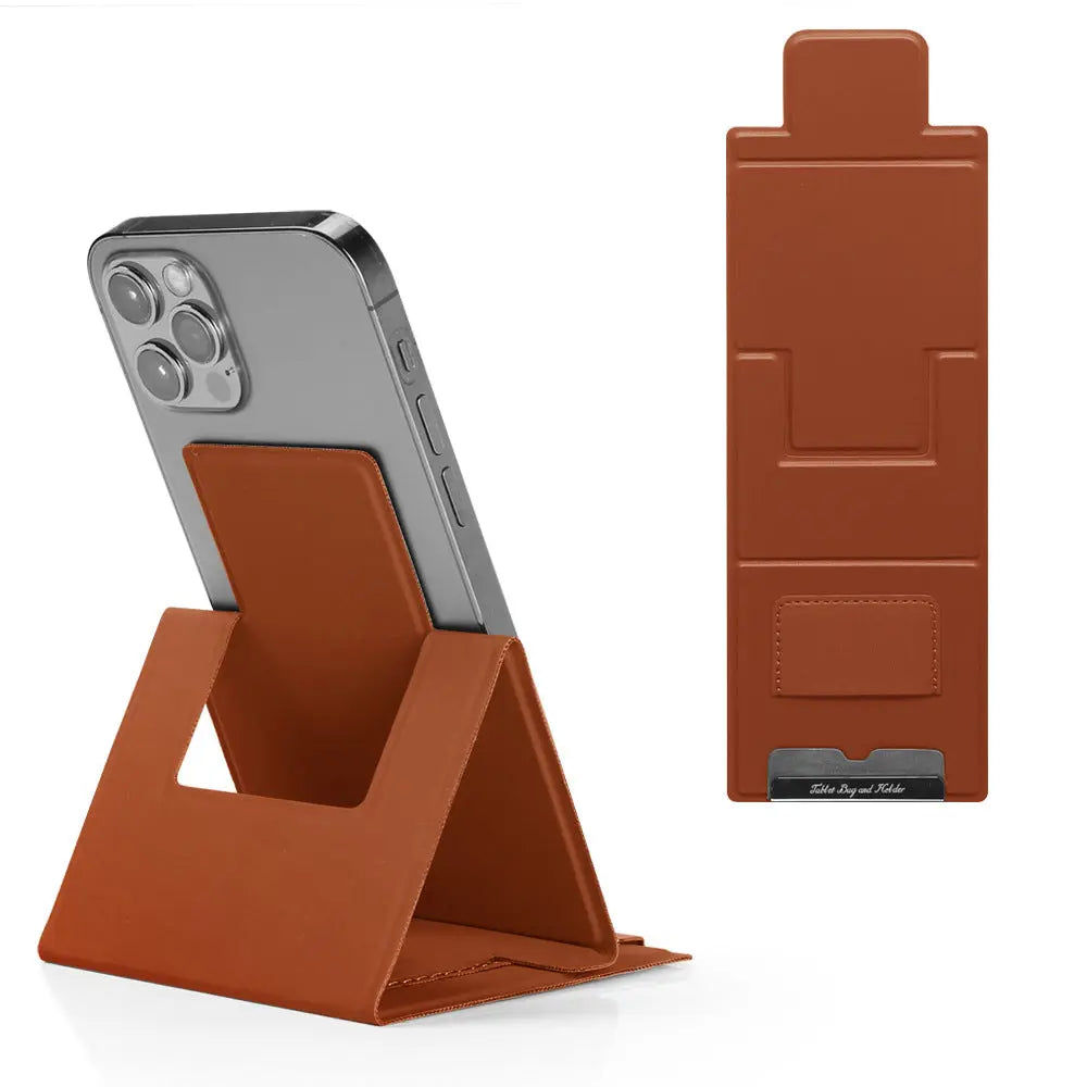 2-PCS Brown Portable Foldable Phone Stand with Card Holder – Compact Desktop Mobile Phone Holder for Home, Office, and Travel Use Wholesale Hub