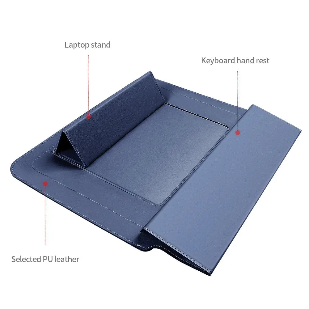 Black 3-in-1 Laptop Sleeve with Built-In Stand & Wrist Rest – Waterproof PU Protective Case for 13/14 Inch Laptops, Portable and Ergonomic Design Wholesale Hub
