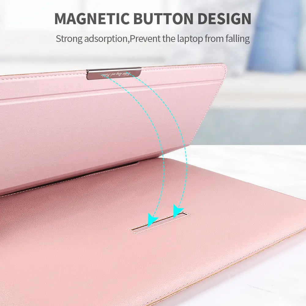 Rose gold 3-in-1 Laptop Sleeve with Built-In Stand & Wrist Rest – Waterproof PU Protective Case for 13/14 Inch Laptops, Portable and Ergonomic Design Wholesale Hub