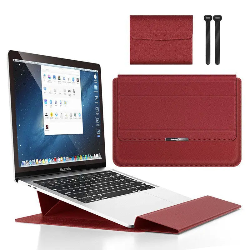 Red 3-in-1 Laptop Sleeve with Built-In Stand & Wrist Rest – Waterproof PU Protective Case for 13/14 Inch Laptops, Portable and Ergonomic Design Wholesale Hub
