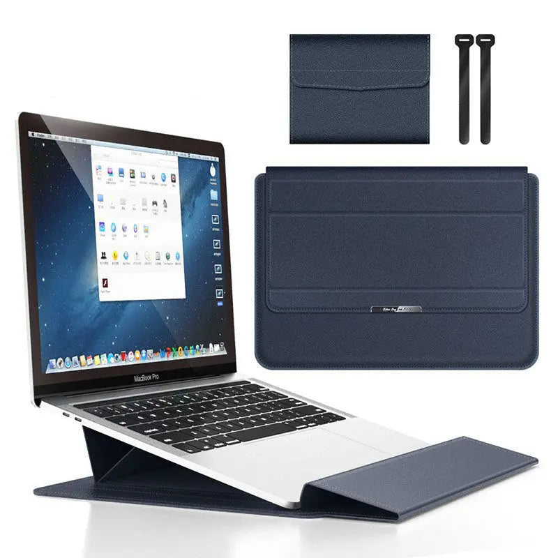 Deep Blue 3-in-1 Laptop Sleeve with Built-In Stand & Wrist Rest – Waterproof PU Protective Case for 13/14 Inch Laptops, Portable and Ergonomic Design Wholesale Hub