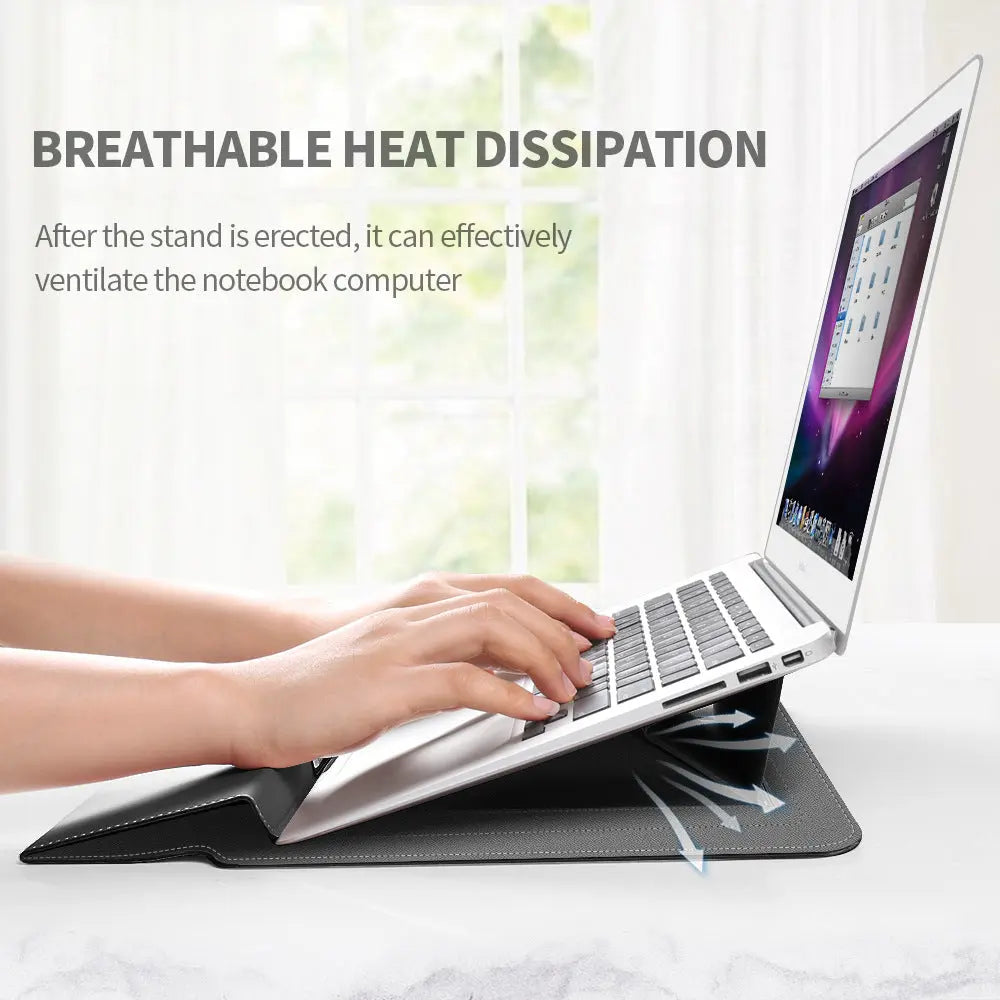 Deep Blue 3-in-1 Laptop Sleeve with Built-In Stand & Wrist Rest – Waterproof PU Protective Case for 13/14 Inch Laptops, Portable and Ergonomic Design Wholesale Hub