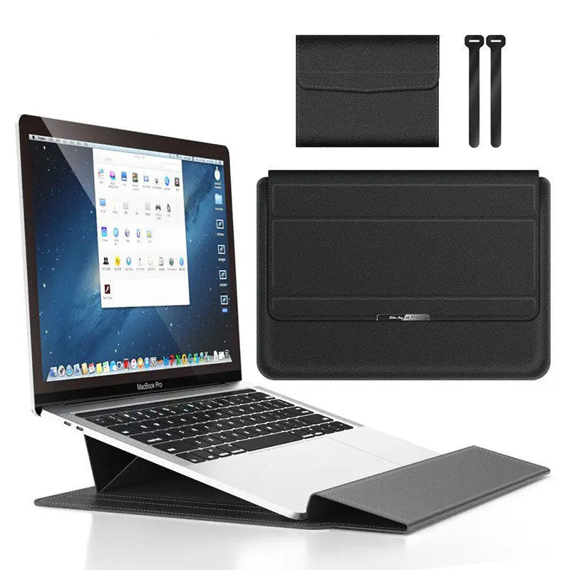 Black 3-in-1 Laptop Sleeve with Built-In Stand & Wrist Rest – Waterproof PU Protective Case for 15/16 Inch Laptops, Portable and Ergonomic Design Wholesale Hub