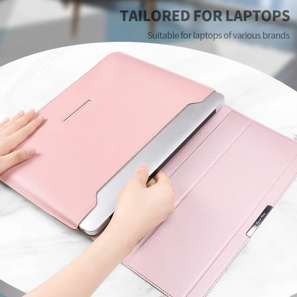 Brown 3-in-1 Laptop Sleeve with Built-In Stand & Wrist Rest – Waterproof PU Protective Case for 15/16 Inch Laptops, Portable and Ergonomic Design Wholesale Hub