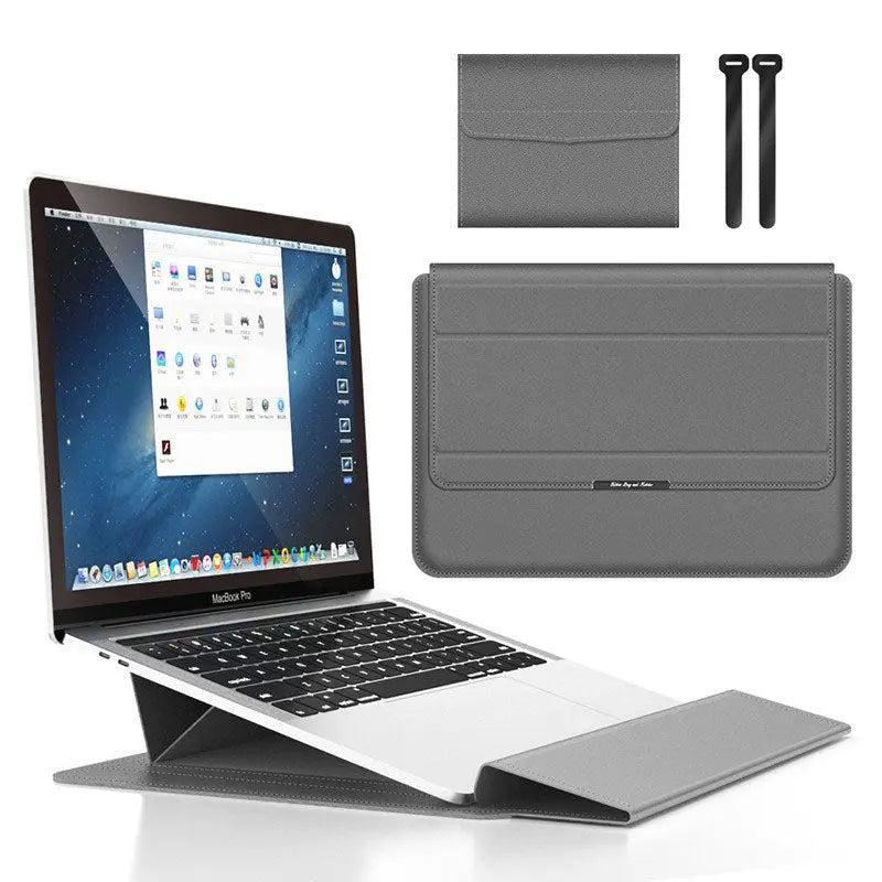 Grey 3-in-1 Laptop Sleeve with Built-In Stand & Wrist Rest – Waterproof PU Protective Case for 15/16 Inch Laptops, Portable and Ergonomic Design Wholesale Hub