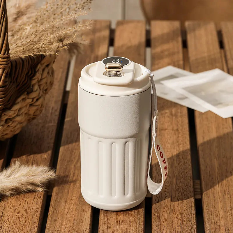 White Smart Digital Insulated Coffee Mug with 316 Stainless Steel Inner Liner – Vacuum-Sealed Travel Tumbler with Temperature Display, USB-C Rechargeable, Leak-Proof Lid for Hot and Cold Beverages Wholesale Hub