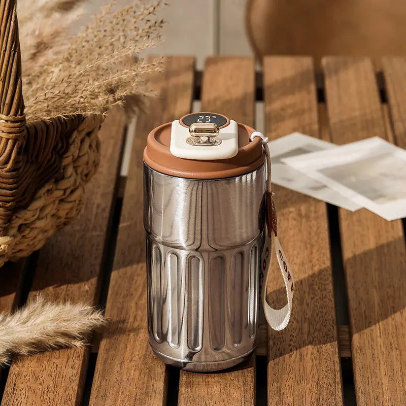 Silver-gray Smart Digital Insulated Coffee Mug with 316 Stainless Steel Inner Liner – Vacuum-Sealed Travel Tumbler with Temperature Display, USB-C Rechargeable, Leak-Proof Lid for Hot and Cold Beverages Wholesale Hub