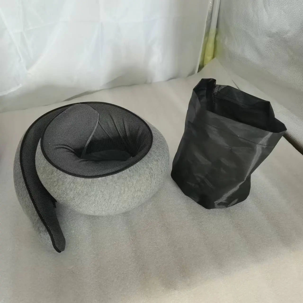 Memory Foam Travel Neck Pillow 360 Support Adjustable Snail Shape Chin Rest for Long Haul Flights Car & Office Portable with Storage Bag (Grey) Wholesale Hub
