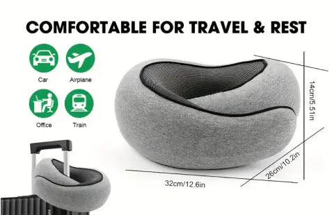 Memory Foam Travel Neck Pillow 360 Support Adjustable Snail Shape Chin Rest for Long Haul Flights Car & Office Portable with Storage Bag (Grey) Wholesale Hub