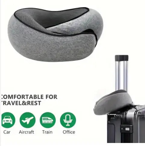 Memory Foam Travel Neck Pillow 360 Support Adjustable Snail Shape Chin Rest for Long Haul Flights Car & Office Portable with Storage Bag (Grey) Wholesale Hub
