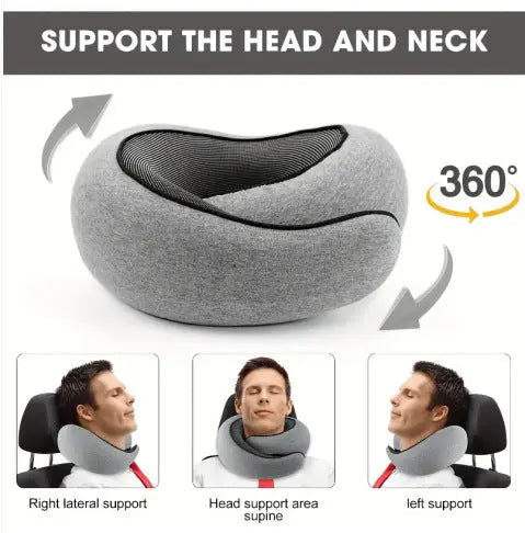 Memory Foam Travel Neck Pillow 360 Support Adjustable Snail Shape Chin Rest for Long Haul Flights Car & Office Portable with Storage Bag (Grey) Wholesale Hub
