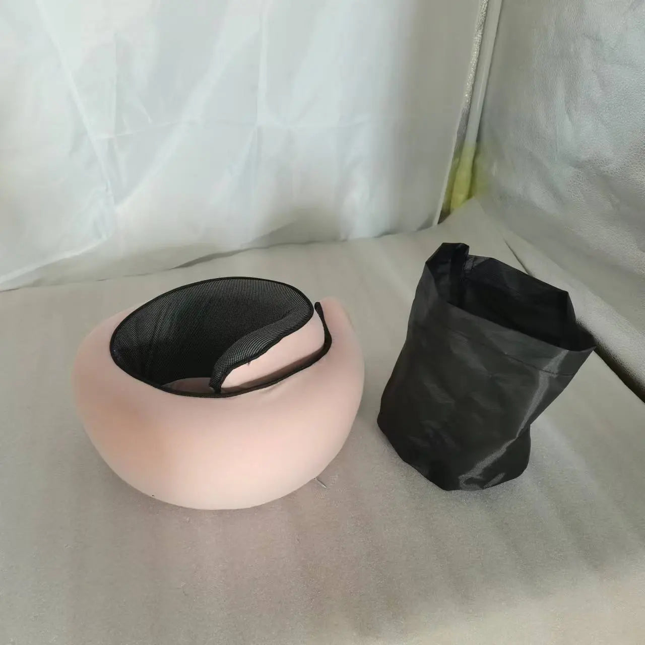 Memory Foam Travel Neck Pillow 360 Support Adjustable Snail Shape Chin Rest for Long Haul Flights Car & Office Portable with Storage Bag (Pink) Wholesale Hub