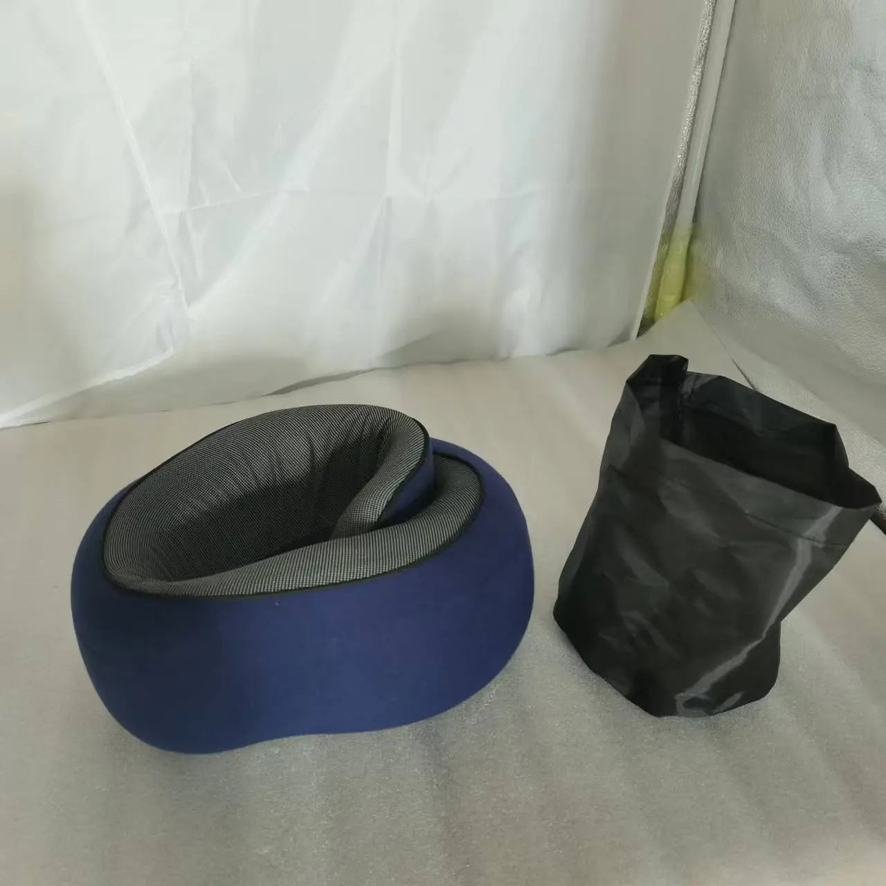Memory Foam Travel Neck Pillow 360 Support Adjustable Snail Shape Chin Rest for Long Haul Flights Car & Office Portable with Storage Bag (Navy Blue) Wholesale Hub