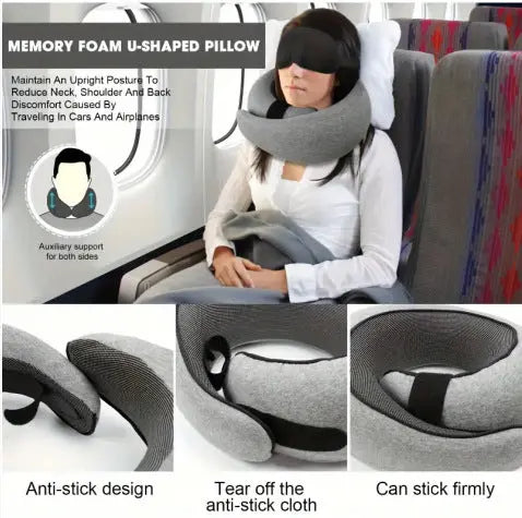 Memory Foam Travel Neck Pillow 360 Support Adjustable Snail Shape Chin Rest for Long Haul Flights Car & Office Portable with Storage Bag (Navy Blue) Wholesale Hub