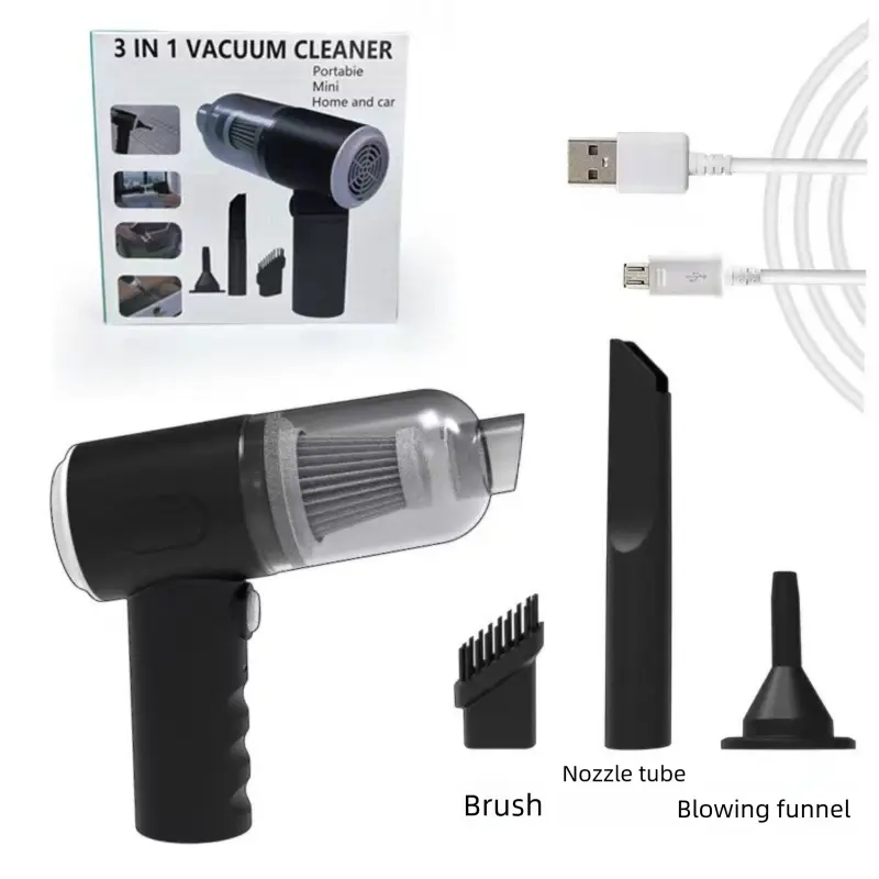 Black 3-in-1 Portable Cordless Mini Vacuum Cleaner Handheld Air Duster & Blower USB Rechargeable Kit for Car Interior Home Office Keyboard Pet Hair Wholesale Hub