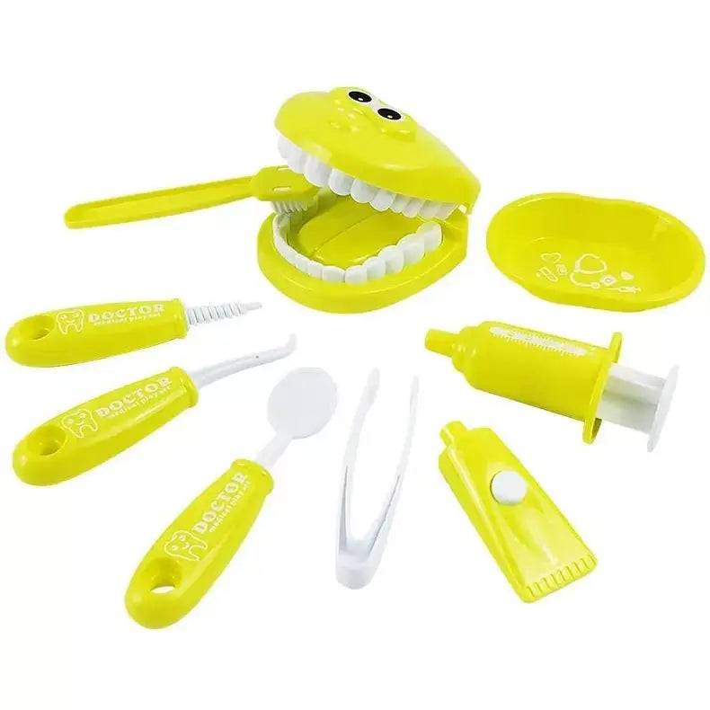 9 Piece Kids Dentist Pretend Play Set - Yellow Educational Medical Kit with Teeth Model, Toothbrush & Tools - Oral Hygiene Learning Toy for Toddlers & Preschoolers Wholesale Hub