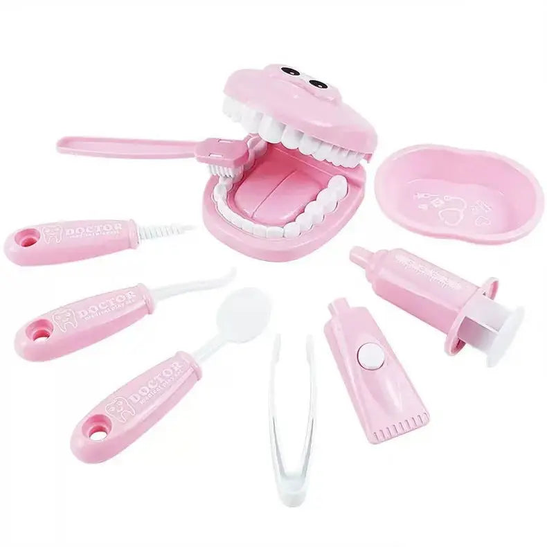 9 Piece Kids Dentist Pretend Play Set - Pink Educational Medical Kit with Teeth Model, Toothbrush & Tools - Oral Hygiene Learning Toy for Toddlers & Preschoolers Wholesale Hub