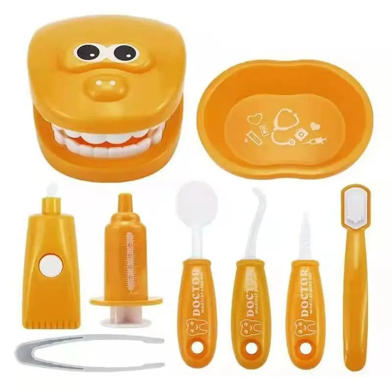 9 Piece Kids Dentist Pretend Play Set - Orange Educational Medical Kit with Teeth Model, Toothbrush & Tools - Oral Hygiene Learning Toy for Toddlers & Preschoolers Wholesale Hub