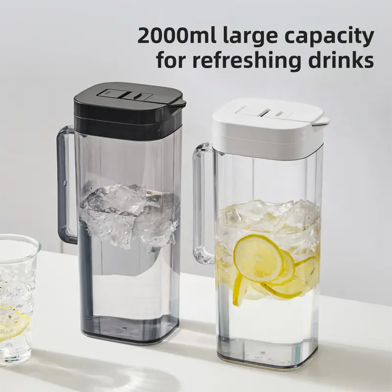 Black 2000ML Leak-Proof Flip-Top Cool Water Pitcher for Refrige Door - Cold/Heat-Resistant Stylish Iced Tea Fruit Infuser Kettle Wholesale Hub