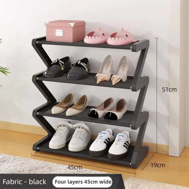 Black Stable Z-Shaped 4-Tier Shoe Rack(51x45CM) - Waterproof Cloth & Sturdy Steel Pipe, Easy Assembly & Space Saving for Dormitory & Small Apartments Wholesale Hub