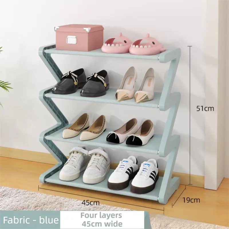 Blue Stable Z-Shaped 4-Tier Shoe Rack(51x45CM) - Waterproof Cloth & Sturdy Steel Pipe, Easy Assembly & Space Saving for Dormitory & Small Apartments Wholesale Hub