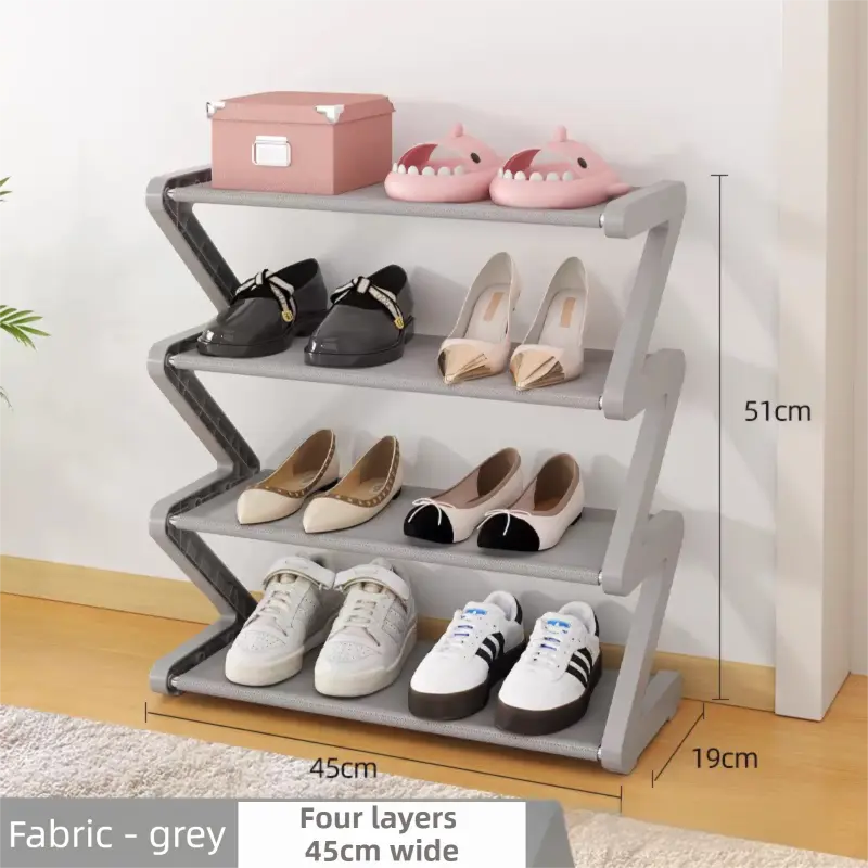 Grey Stable Z-Shaped 4-Tier Shoe Rack(51x45CM) - Waterproof Cloth & Sturdy Steel Pipe, Easy Assembly & Space Saving for Dormitory & Small Apartments Wholesale Hub