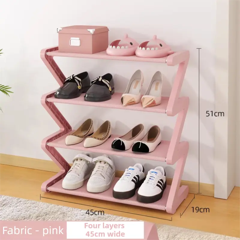 Pink Stable Z-Shaped 4-Tier Shoe Rack(51x45CM) - Waterproof Cloth & Sturdy Steel Pipe, Easy Assembly & Space Saving for Dormitory & Small Apartments Wholesale Hub