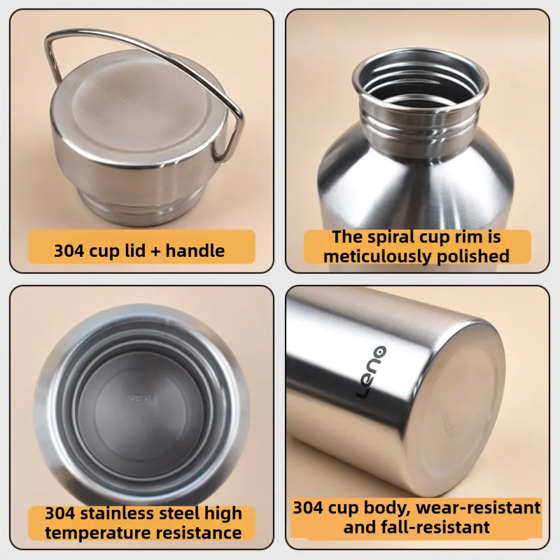 2L Large Capacity Outdoor Sports Adventure Water Bottle - Food-Grade 304 Stainless Steel with Portable Handle & 7cm Wide Mouth Wholesale Hub