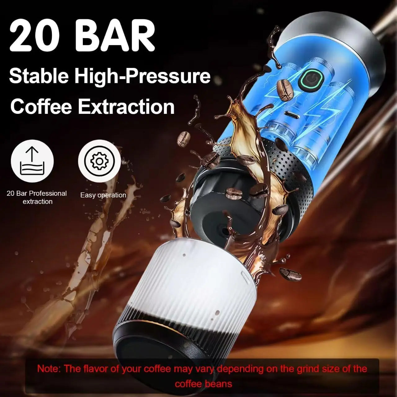 Black 3-in-1 Portable Espresso Maker with Self-Heating and One-Touch Cold Hot Brew - Smart Digital Display & 20Bar High Pressure for Rich Crema Wholesale Hub