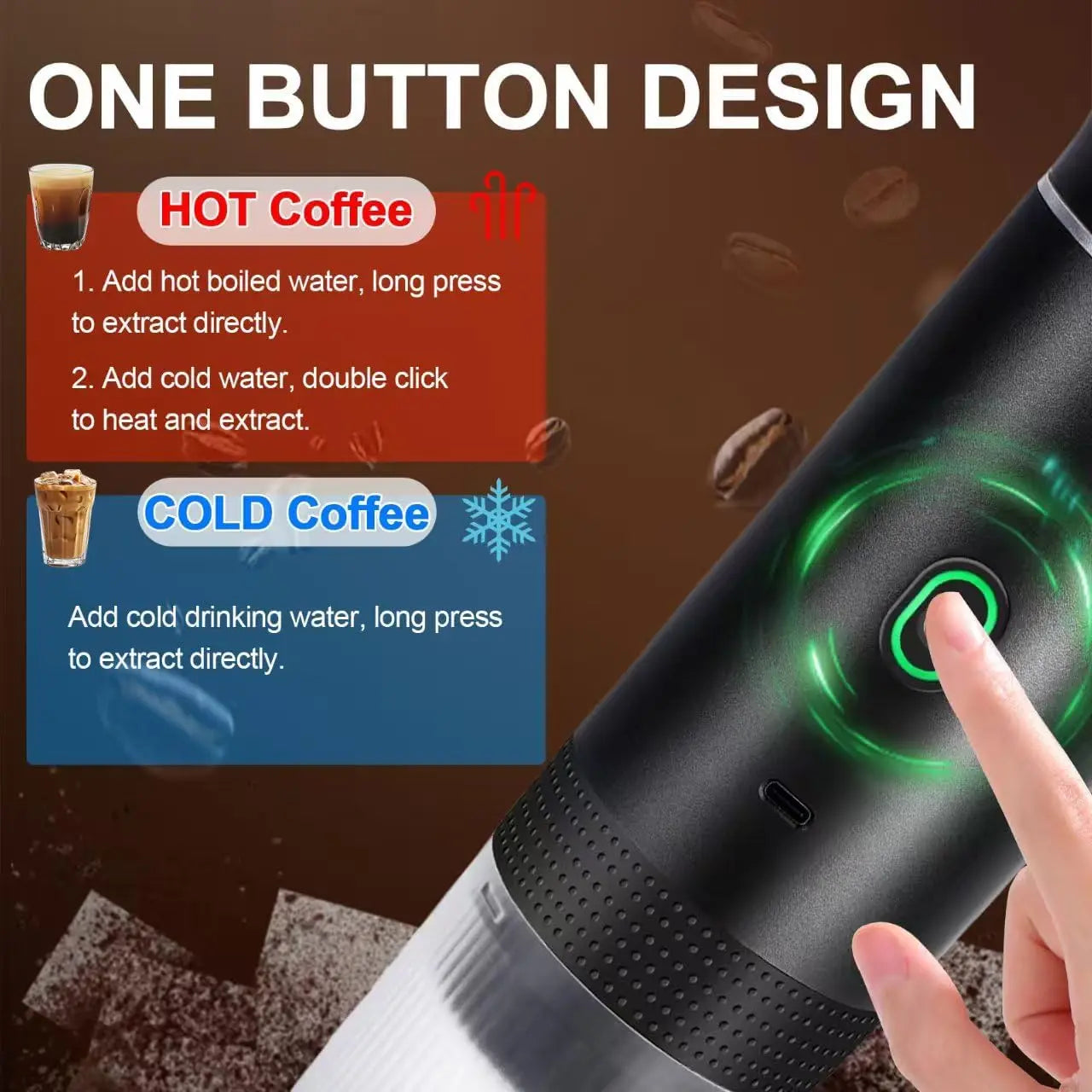 Black 3-in-1 Portable Espresso Maker with Self-Heating and One-Touch Cold Hot Brew - Smart Digital Display & 20Bar High Pressure for Rich Crema Wholesale Hub
