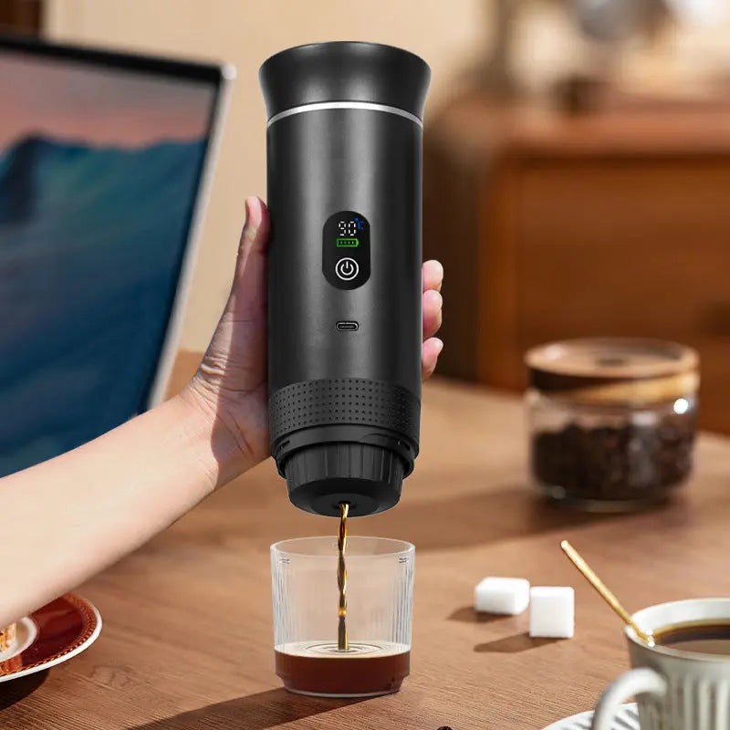 Black 3-in-1 Portable Espresso Maker with Self-Heating and One-Touch Cold Hot Brew - Smart Digital Display & 20Bar High Pressure for Rich Crema Wholesale Hub