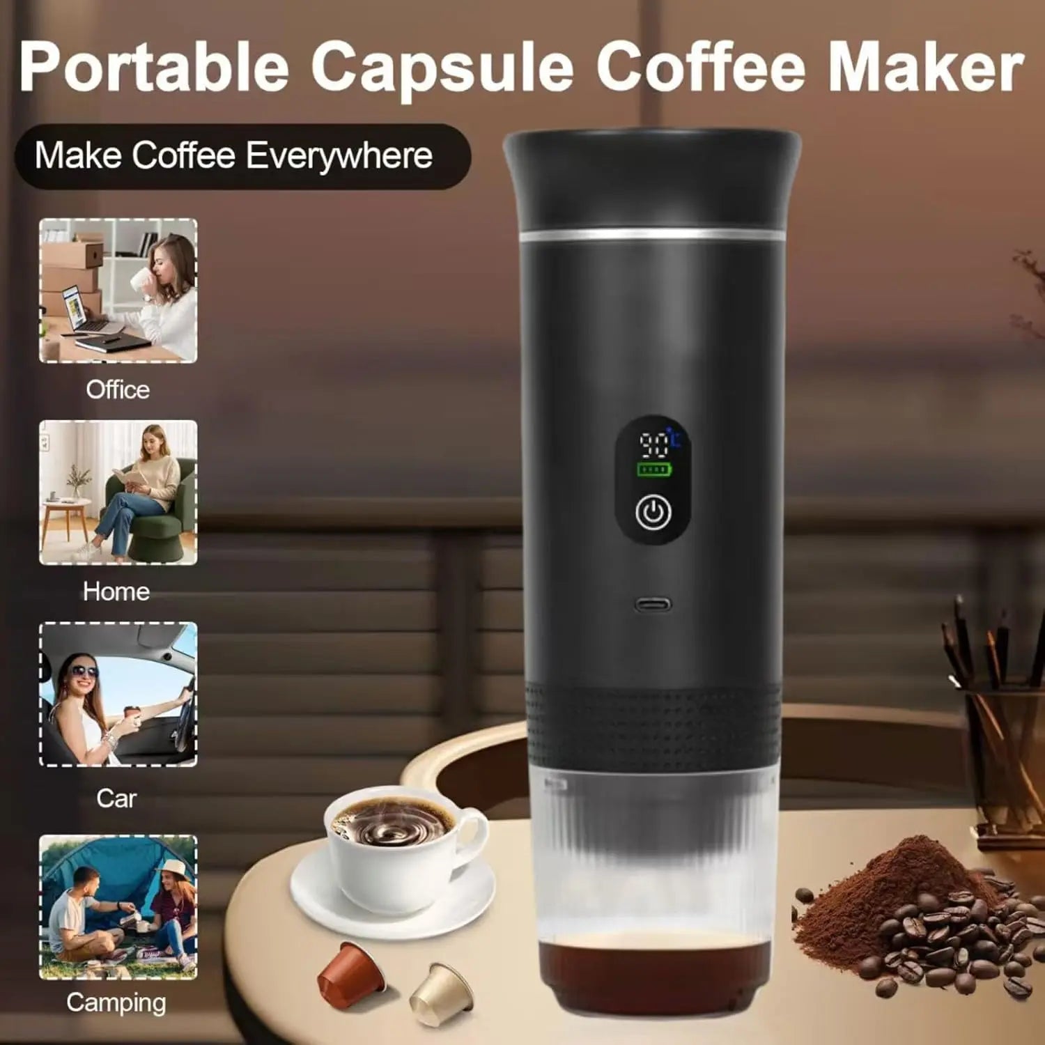 Grey 3-in-1 Portable Espresso Maker with Self-Heating and One-Touch Cold Hot Brew - Smart Digital Display & 20Bar High Pressure for Rich Crema Wholesale Hub