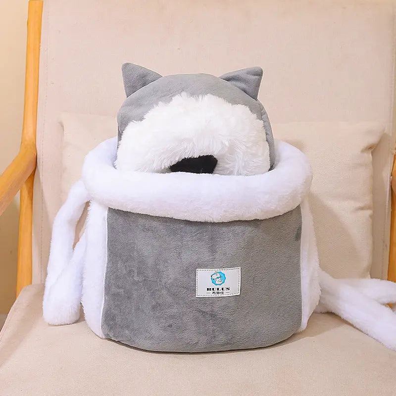 Grey 2-in-1 Ultra-Soft Plush Pet Carrier & Mobile Bed - Portable & Lightweight Cute Cat Ear Design Travel Cabin (L 33 x 25 x 27CM) Wholesale Hub
