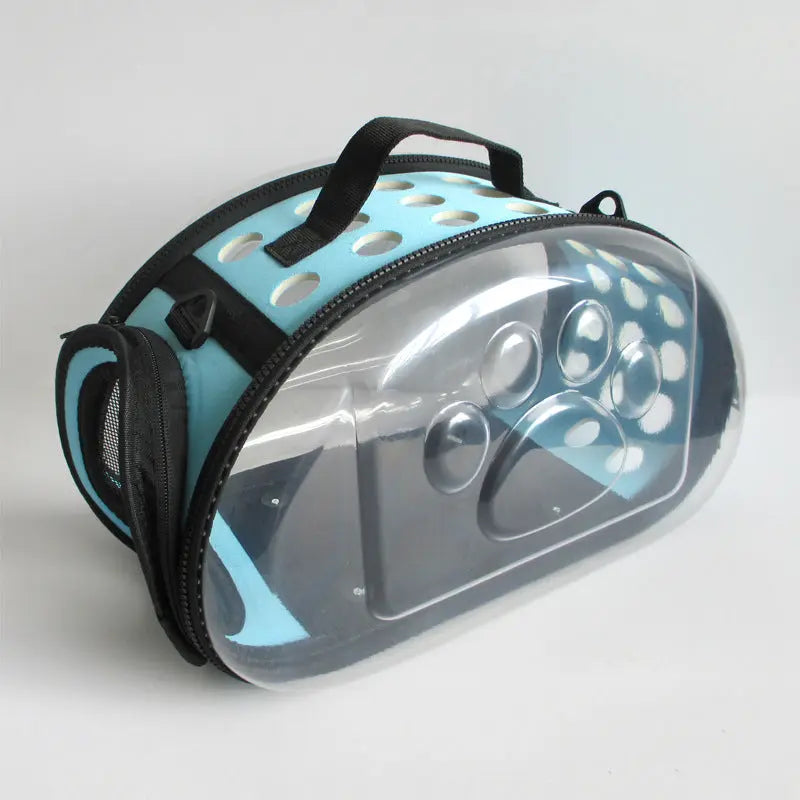 Blue Foldable Breathable Pet Carrier with Panoramic Window & Strap - EVA & Lychee Leather Crossbody Travel Bag (S 35 x 20 x 22CM) Wholesale Hub