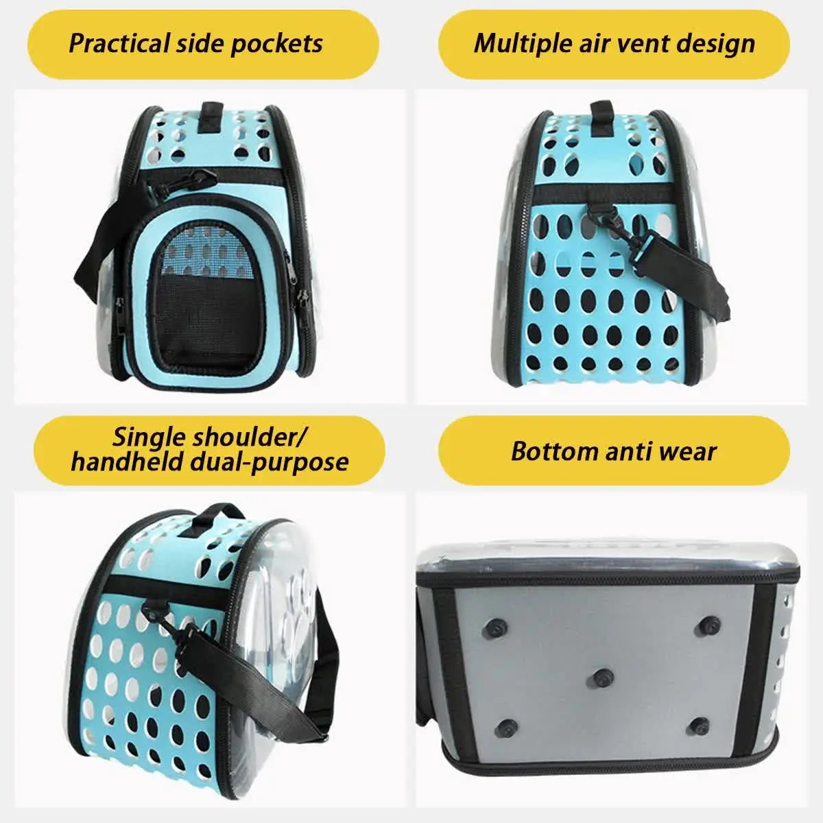 Grey Foldable Breathable Pet Carrier with Panoramic Window & Strap - EVA & Lychee Leather Crossbody Travel Bag (L 42 x 33 x 28.5CM) Wholesale Hub