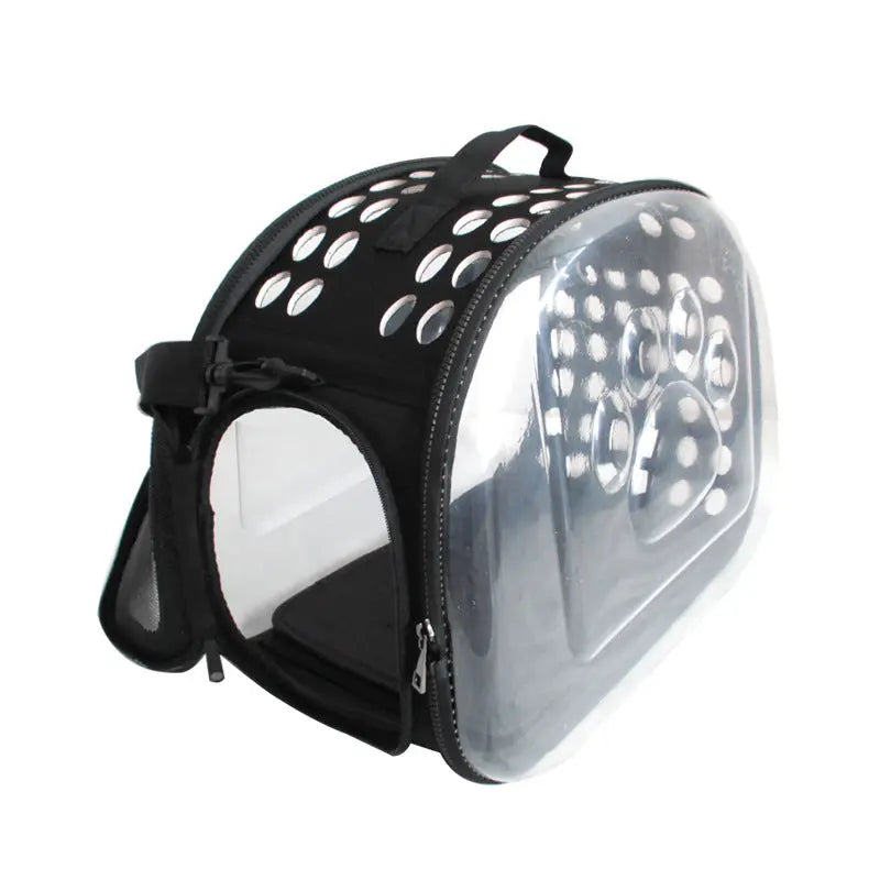 Black Foldable Breathable Pet Carrier with Panoramic Window & Strap - EVA & Lychee Leather Crossbody Travel Bag (S 35 x 20 x 22CM) Wholesale Hub